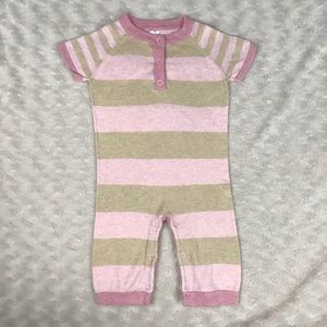Egg Baby Girl Romper Pink Tan Stripes 3-6 Months Cotton